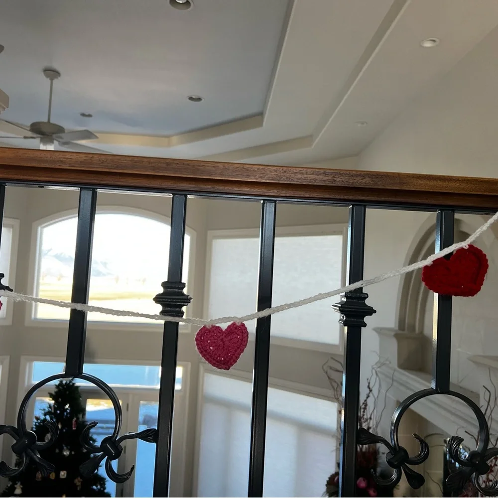 Hand Crocheted Pink & Red Heart Valentines Garland Decor